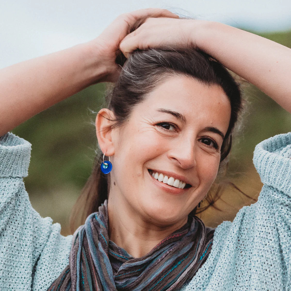 Glass Paua Disc Earrings - Dark Blue