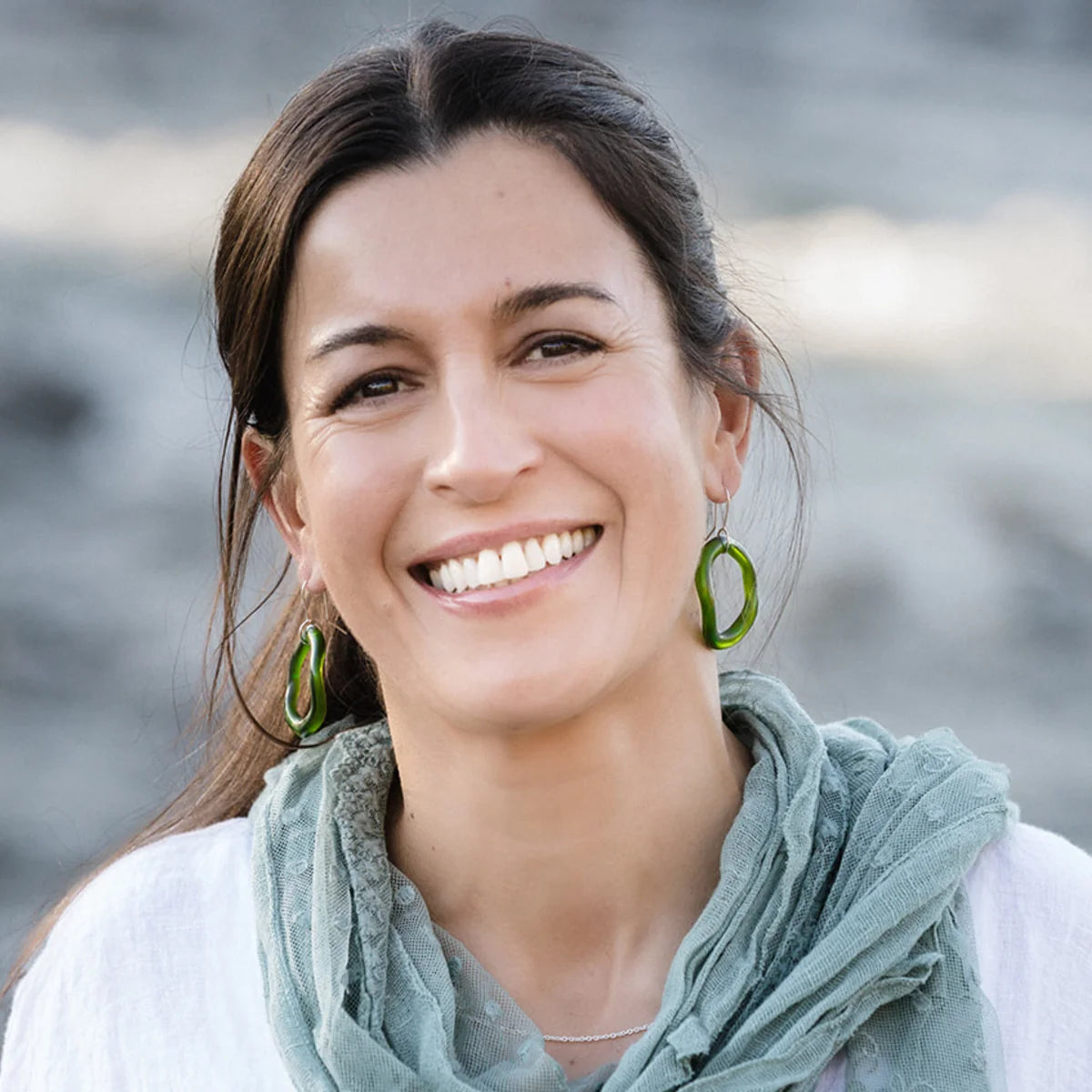 Organic Glass Hoop Earrings - Green - Small
