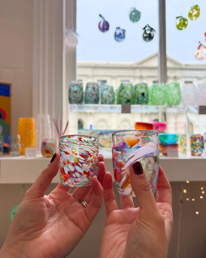 Pair of Handblown Shot Glasses - Rainbow Speckle