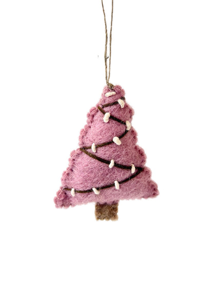 Felted Wool Zig Zag Christmas Tree Decoration - pink