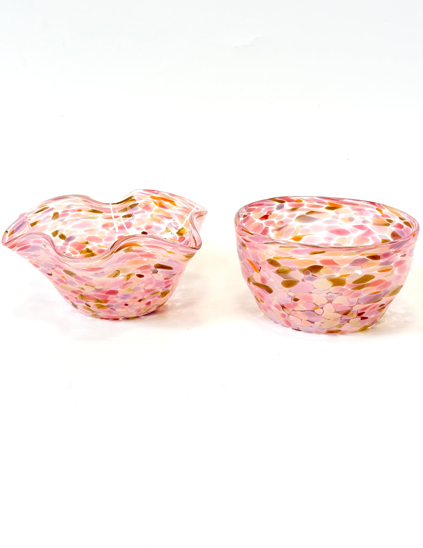 Wavy Handblown Glass Lolly Bowl - Coral