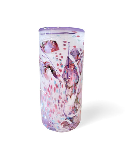 White with Violet Shard Handblown Glass Cylinder Vase - by Grinter Glass