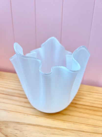 Handblown Glass Fazzoletto Bowl - White