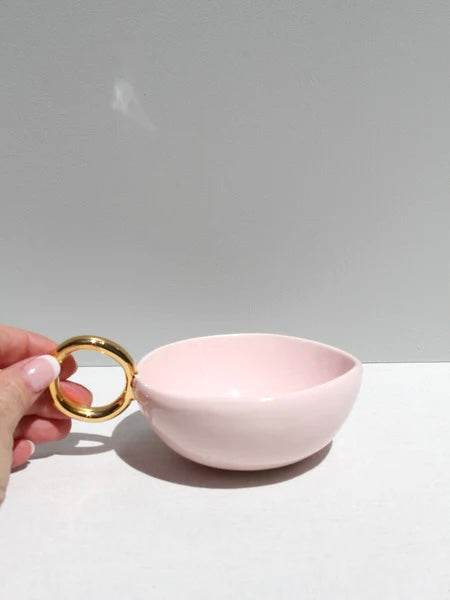 'With Pleasure' Gold-Handled Pink Ceramic Tea Cup