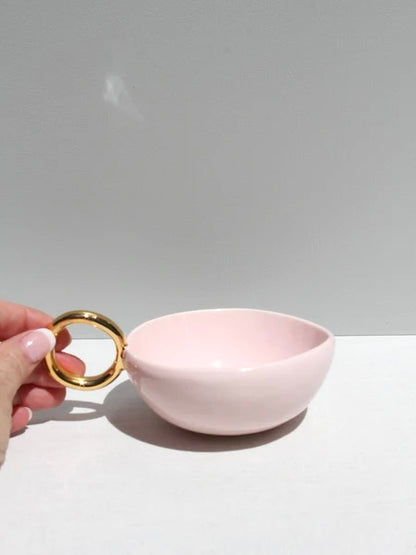 'With Pleasure' Gold-Handled Pink Ceramic Tea Cup