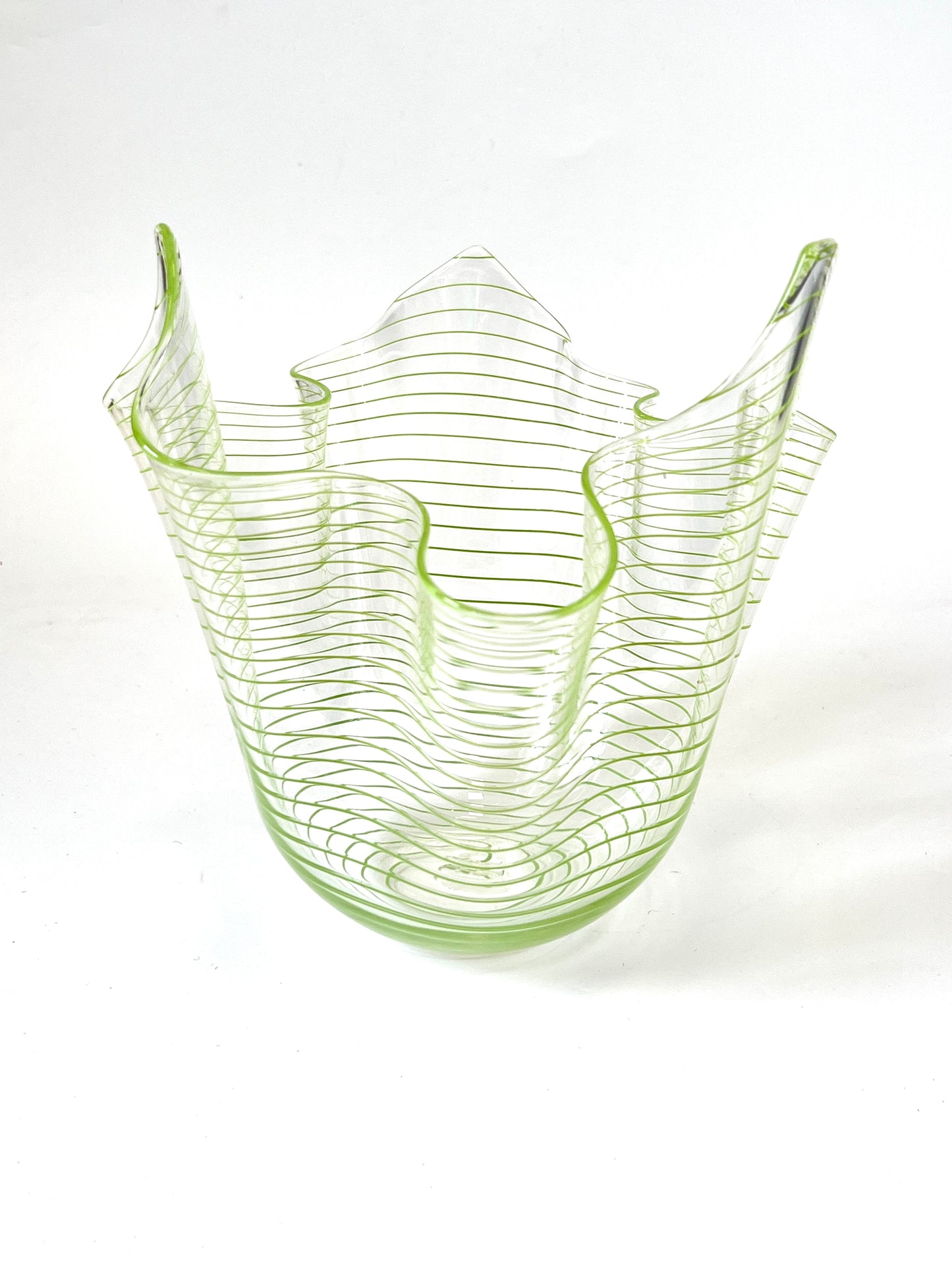 Green stripe Handblown Glass Fazzoletto Bowl - Isobar series