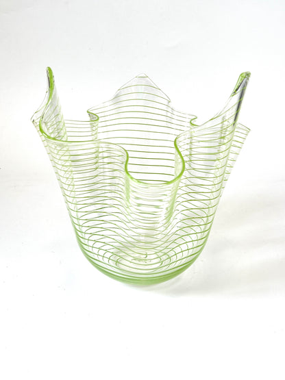 Green stripe Handblown Glass Fazzoletto Bowl - Isobar series