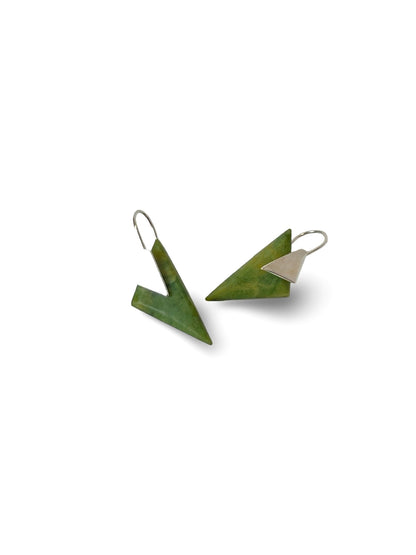 Diamond Shaped Pounamu Earrings with Silver Triangle (EA-DM1)