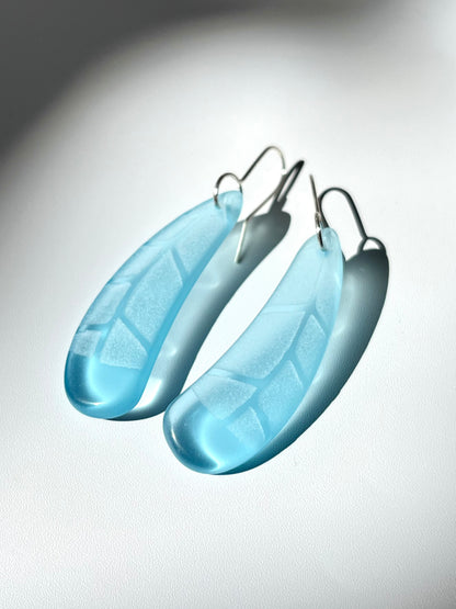 Huia Feather Earrings - Light Blue Glass