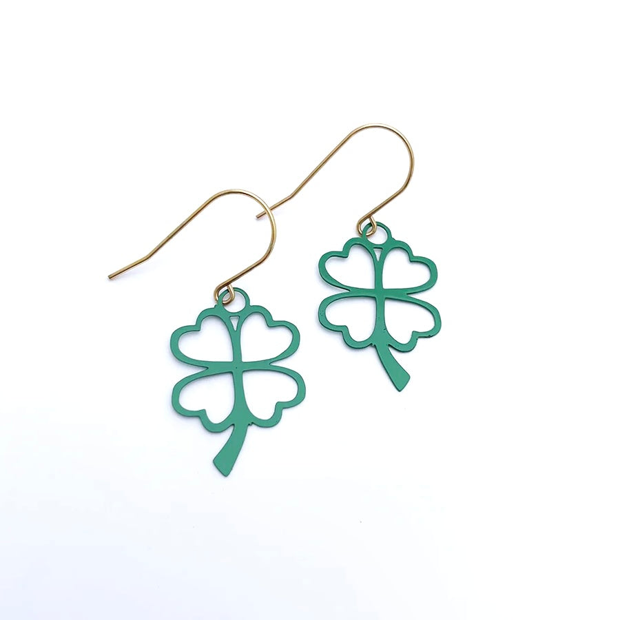 Mini Four Leaf Clover Earrings in Green