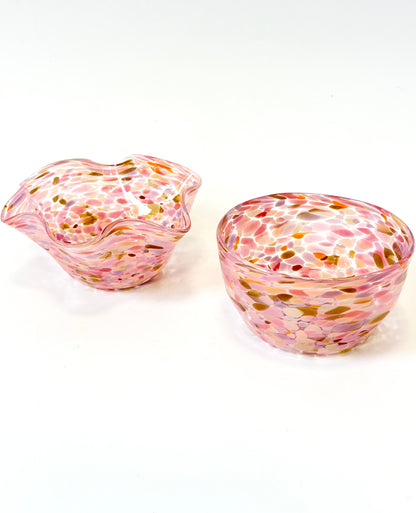 Wavy Handblown Glass Lolly Bowl - Coral