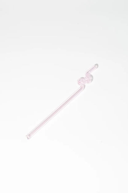 Squiggle Straw - Pink - handmade glass