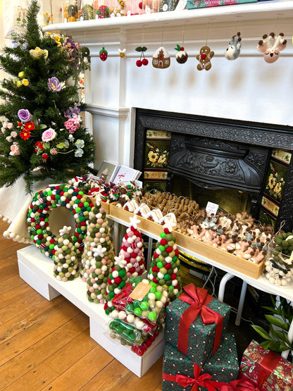 Pom-Pom Christmas Tree - Green, Taupe, Polka Dot - choose size