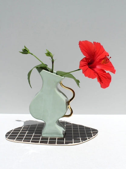 "Little Deet" Ceramic Vase in Green and Gold