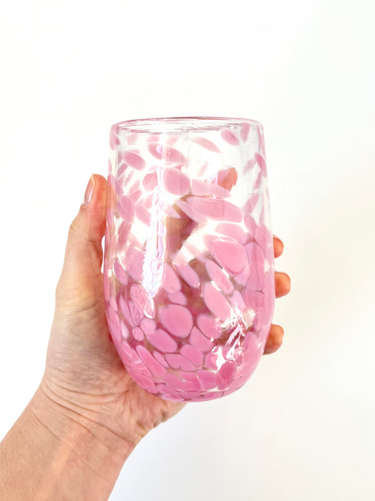 Handblown Glass Tumbler - Speckled Hot Pink