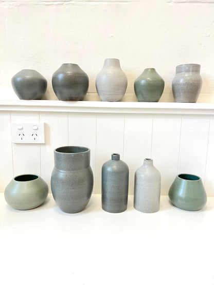 Handmade Ceramic Vase - Grey, 9cm x 12cm (#8)