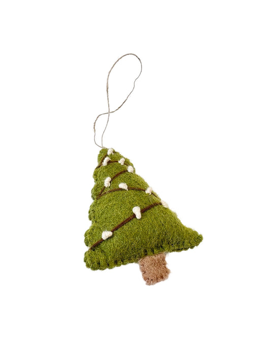 Felted Wool Zig Zag Christmas Tree Decoration - Green