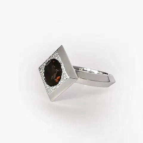 Cluster Frame Ring, Sterling Silver & Smokey Quartz: Size Q