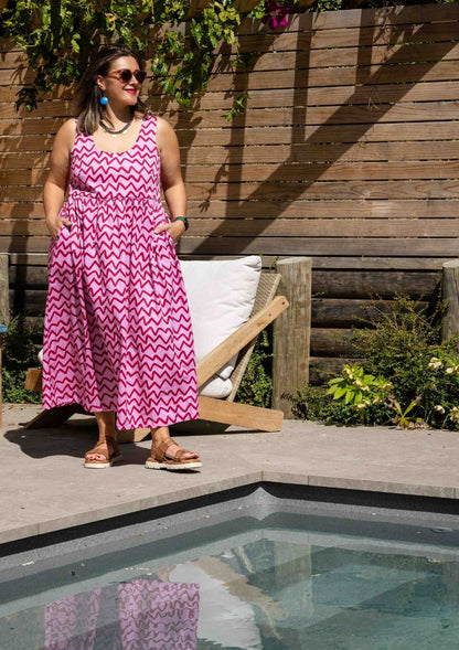 Reverie Tie-Back Dress - Raspberry Ziggy