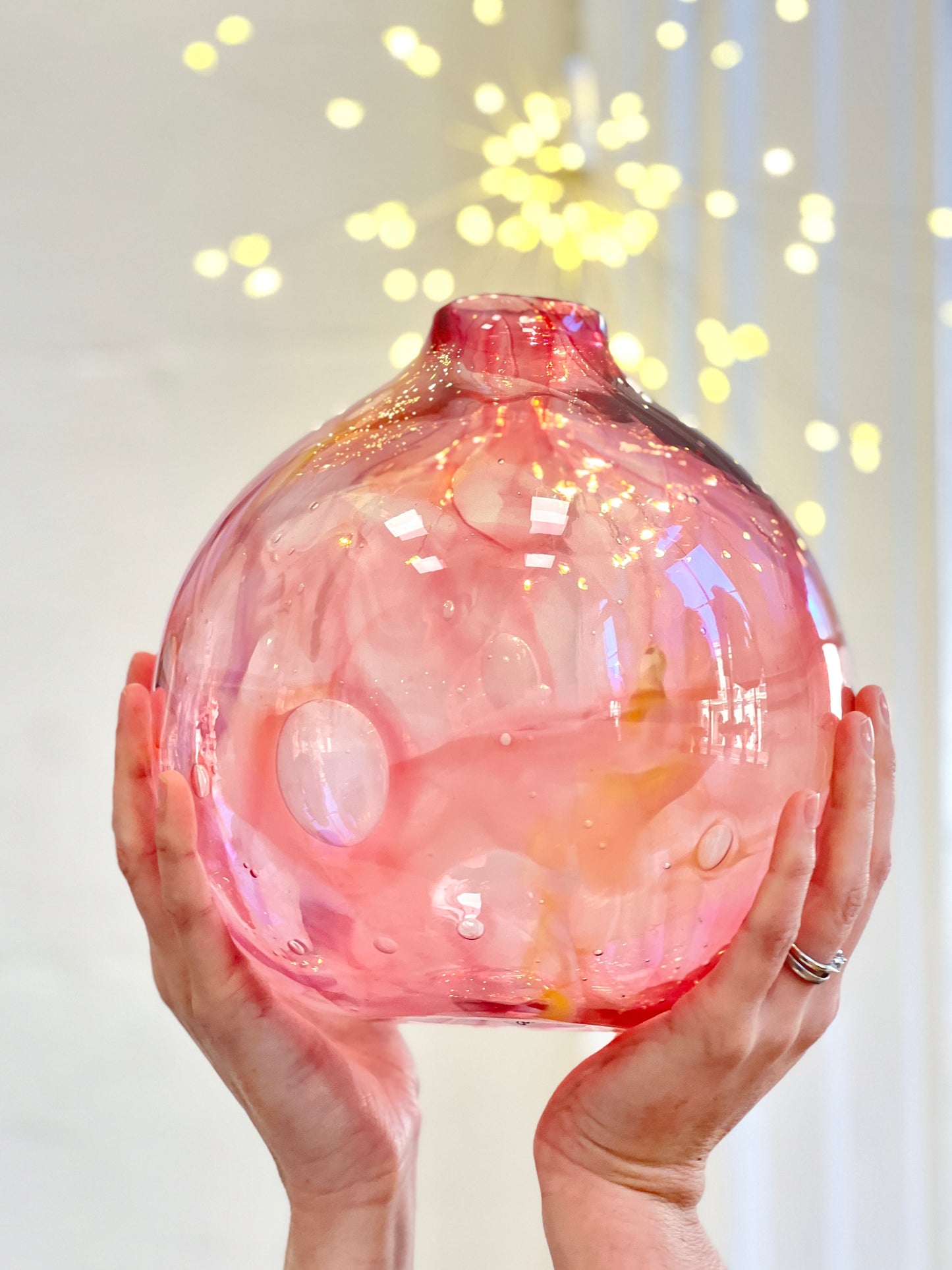 Handblown Glass Sphere Vase - Pink Marble #2