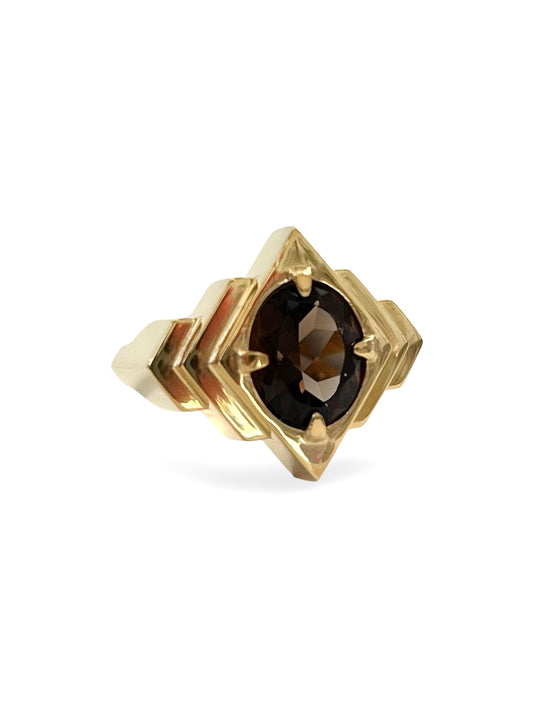Gold Plated Echo Cocktail Ring with Smokey Quartz