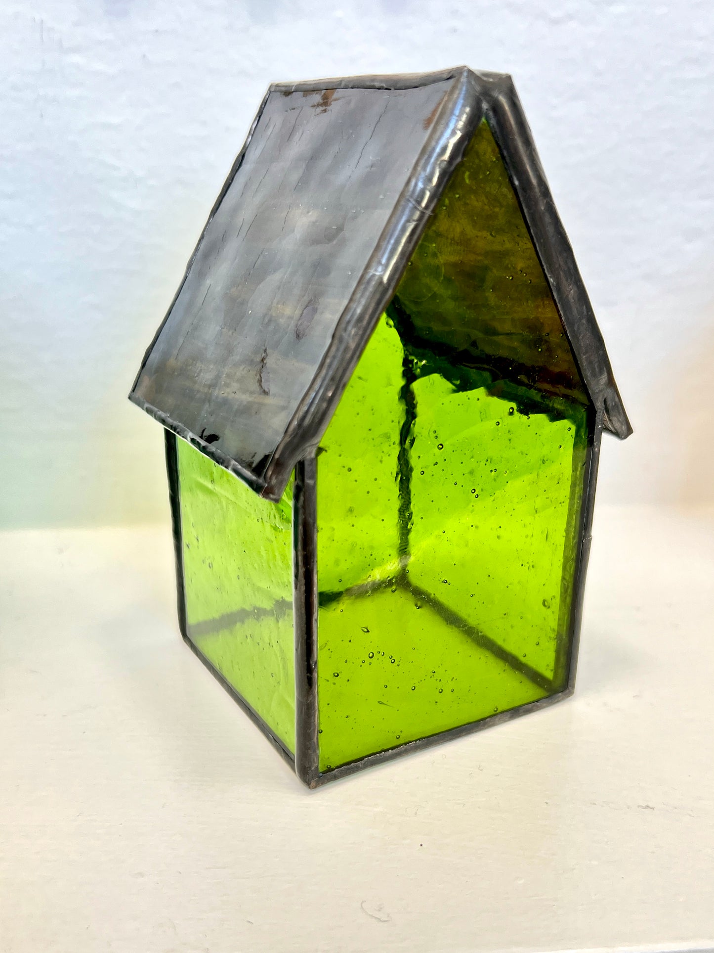 Stained Glass tea light House - Lime Green