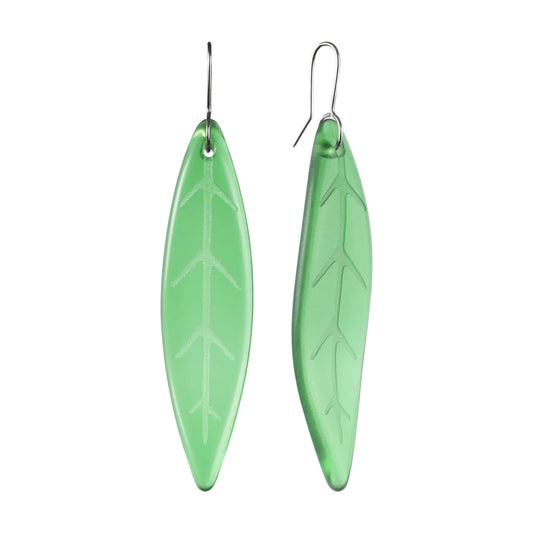 Tawa Leaf Earrings - Green Glass