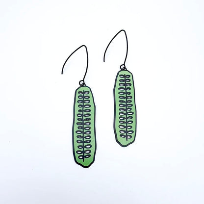 Cucumber Slice Earrings in Black/Green