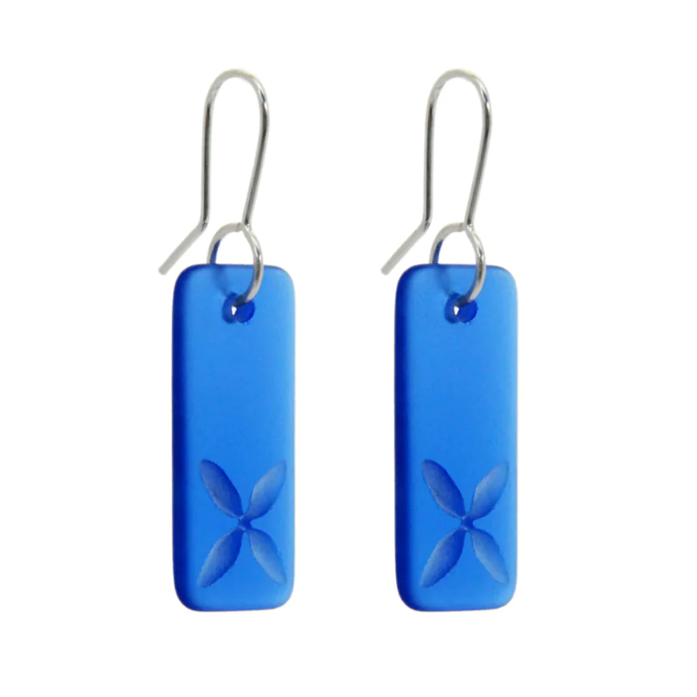 Drop Tapa Earrings - Etched Dark Blue Glass