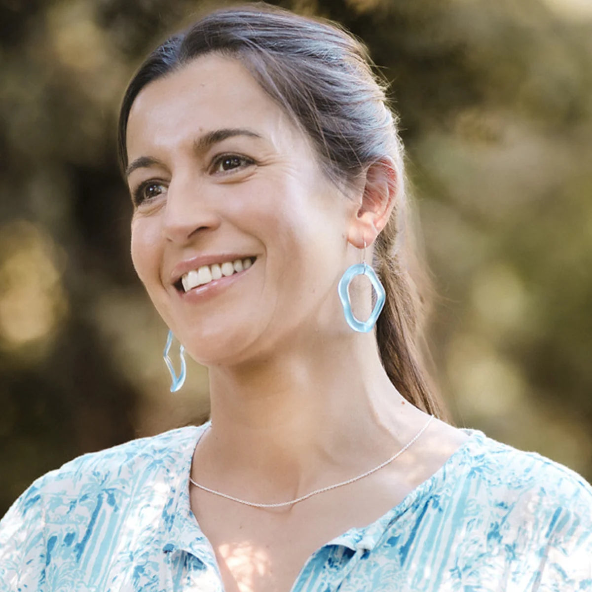 Organic Glass Hoop Earrings - Light Blue - Small