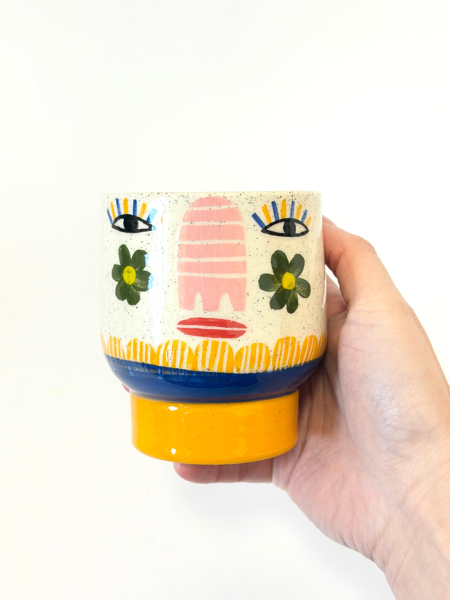 Ceramic Goblet by Studio Soph - Daisy Face / Orange Base