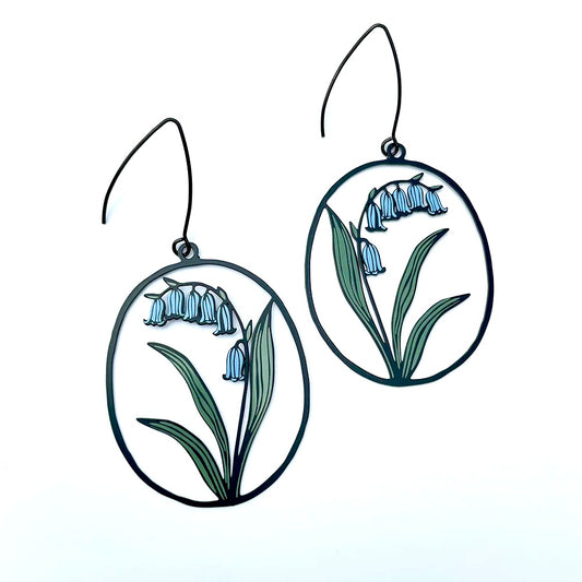 Bluebell Flower Earrings in Black, Blue & Sage