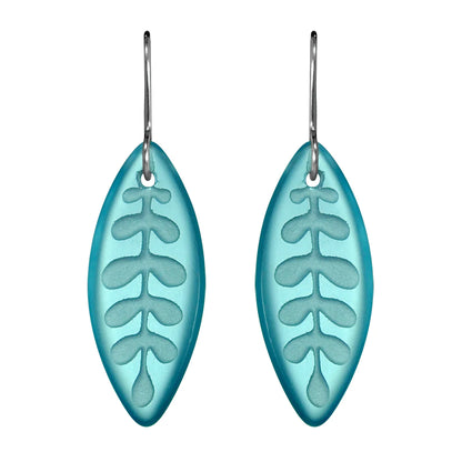 Kowhai Leaf Earrings - Light Blue Glass