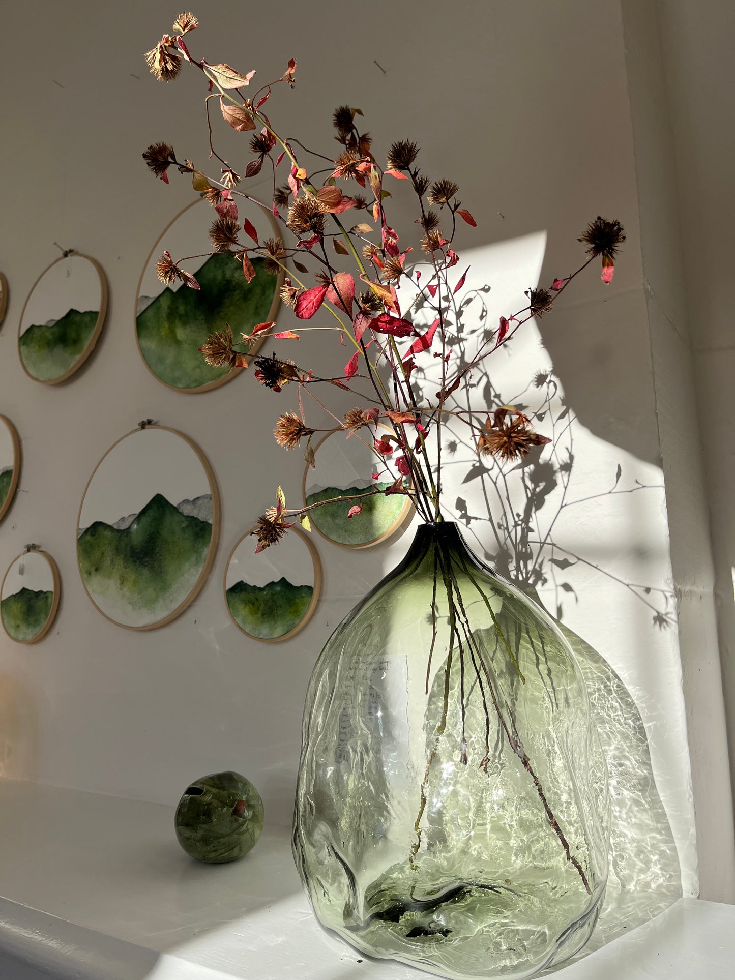 Handblown Glass 'Crushed' Vase - Eel Green