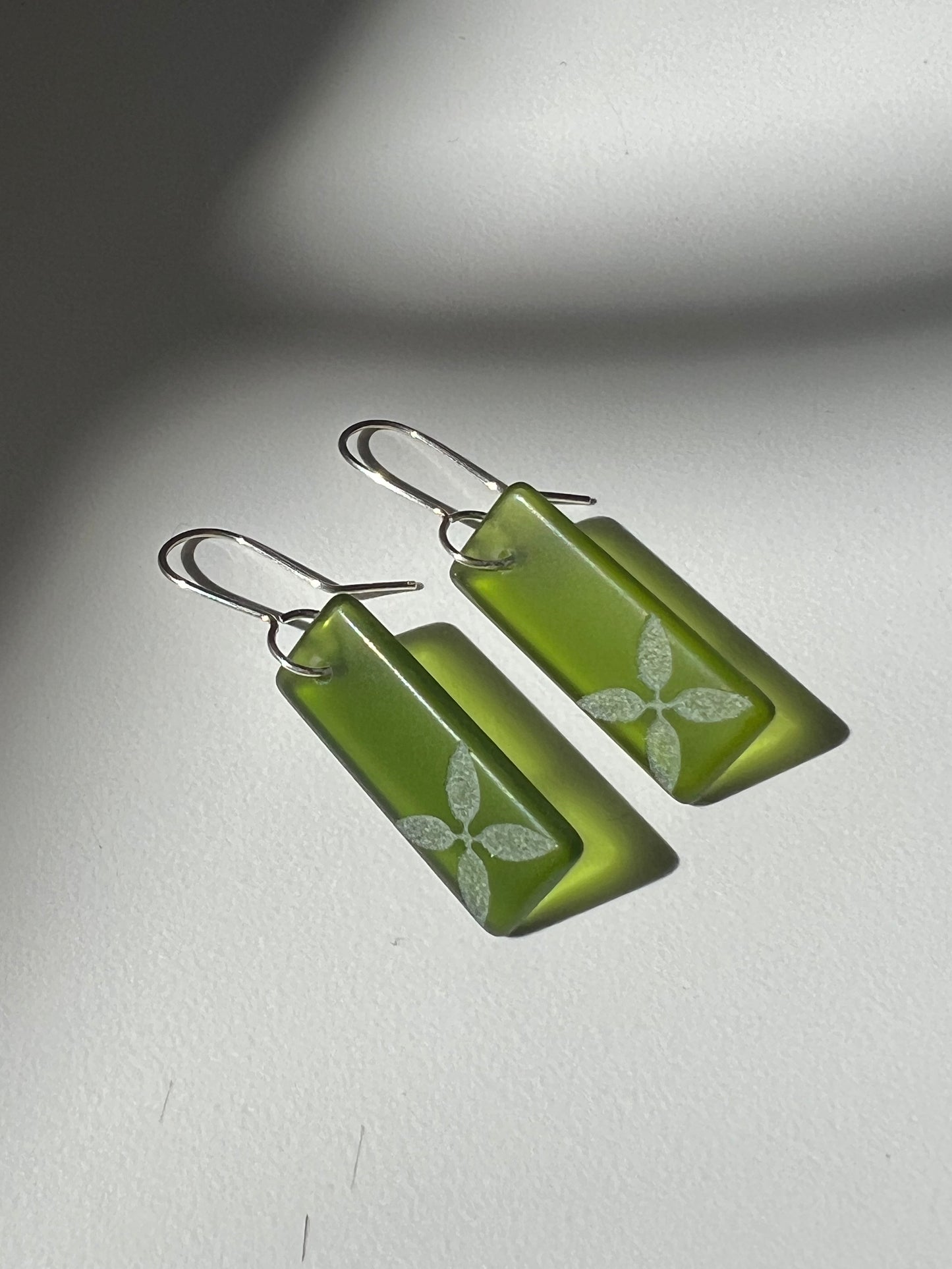 Drop Tapa Earrings - Etched Green Glass