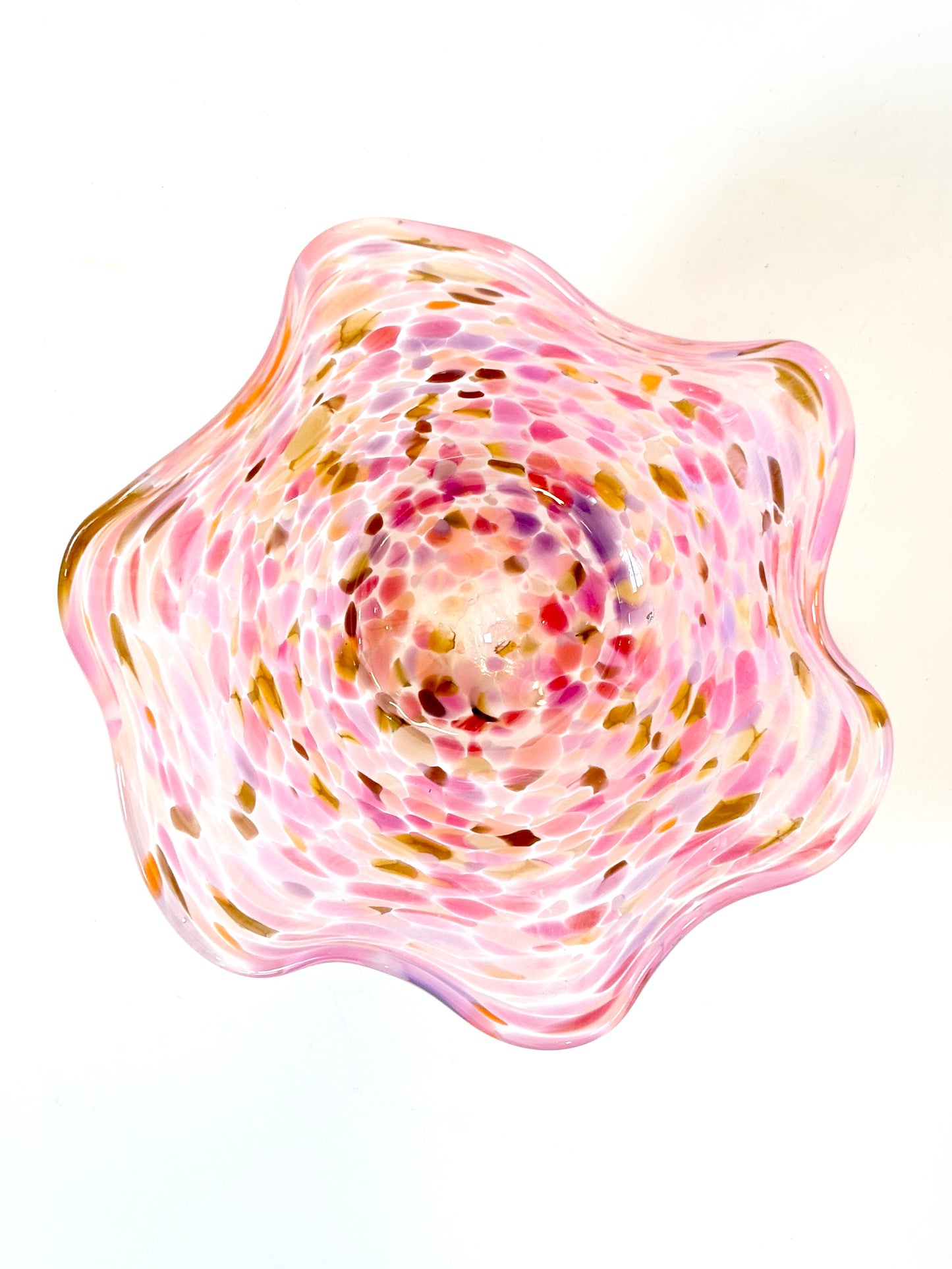 Wavy Handblown Glass Lolly Bowl - Coral