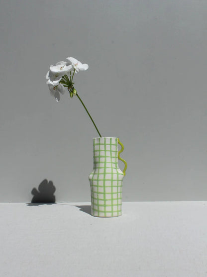 Green Grid Ceramic Vase with Lime Handle - by Formantics