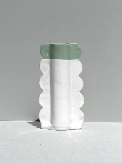 Scalloped Ceramic Vase with Green Top - by Formantics