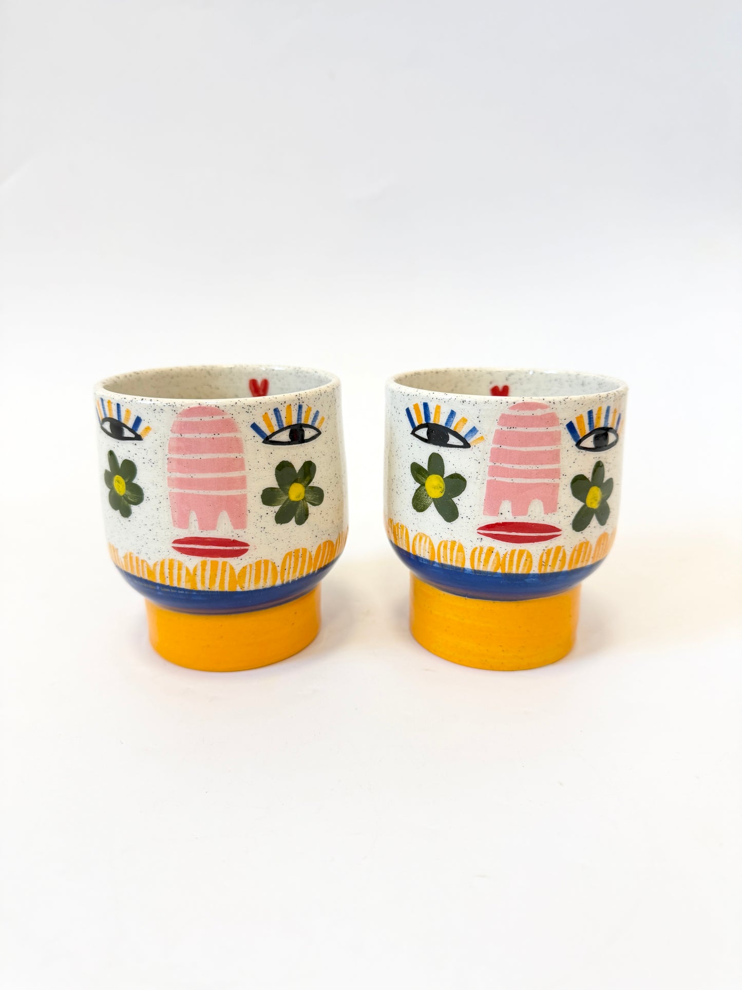 Ceramic Goblet by Studio Soph - Daisy Face / Orange Base