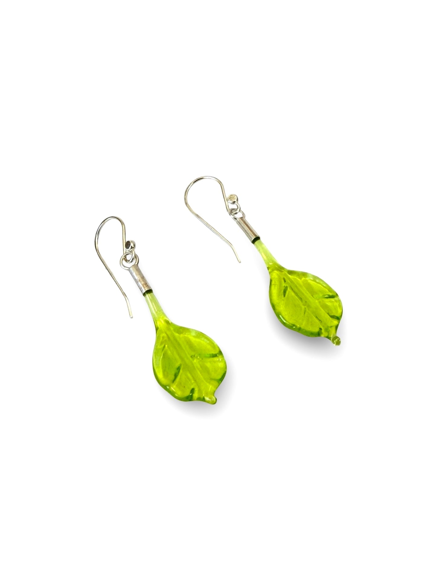 Glass Leaf Drop Earrings - Peridot