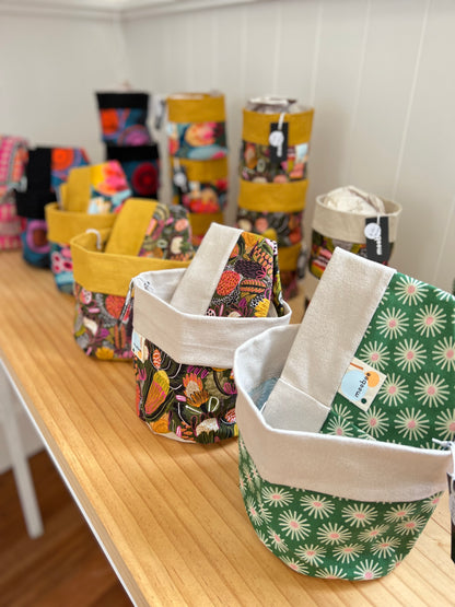 Canvas Planter - Mustard with Black Cats