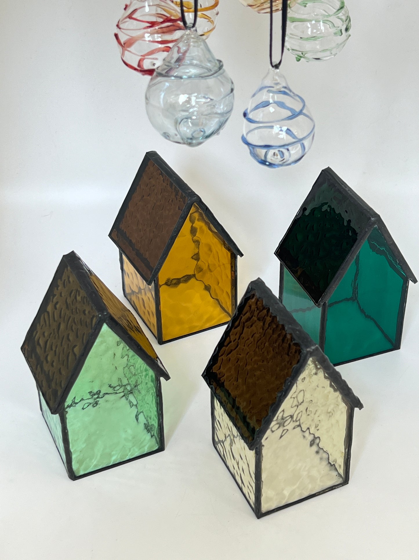 Stained Glass tea light House  - Green