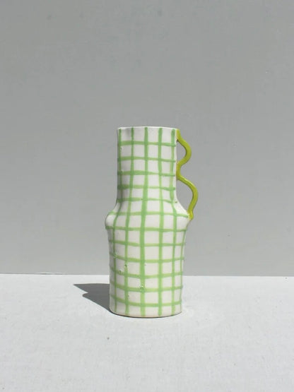 Green Grid Ceramic Vase with Lime Handle - by Formantics