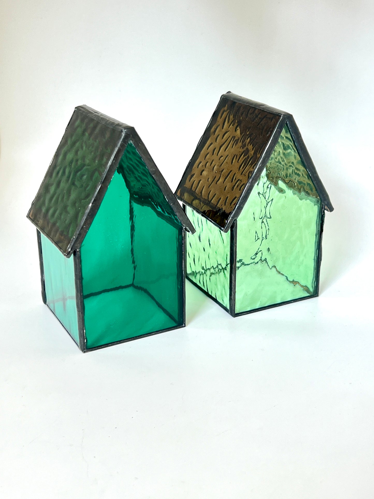 Stained Glass Tea Light House - Emerald Green