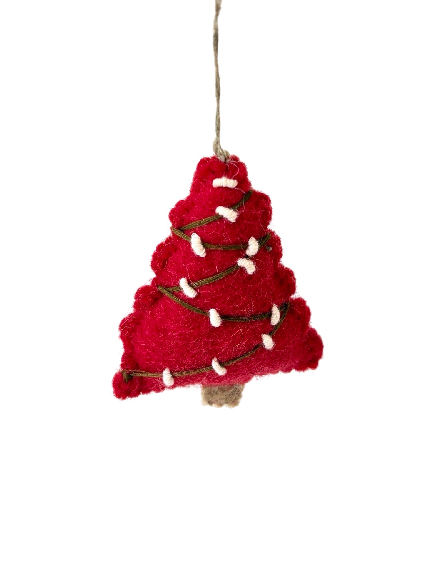 Felted Wool Zig Zag Christmas Tree Decoration - red