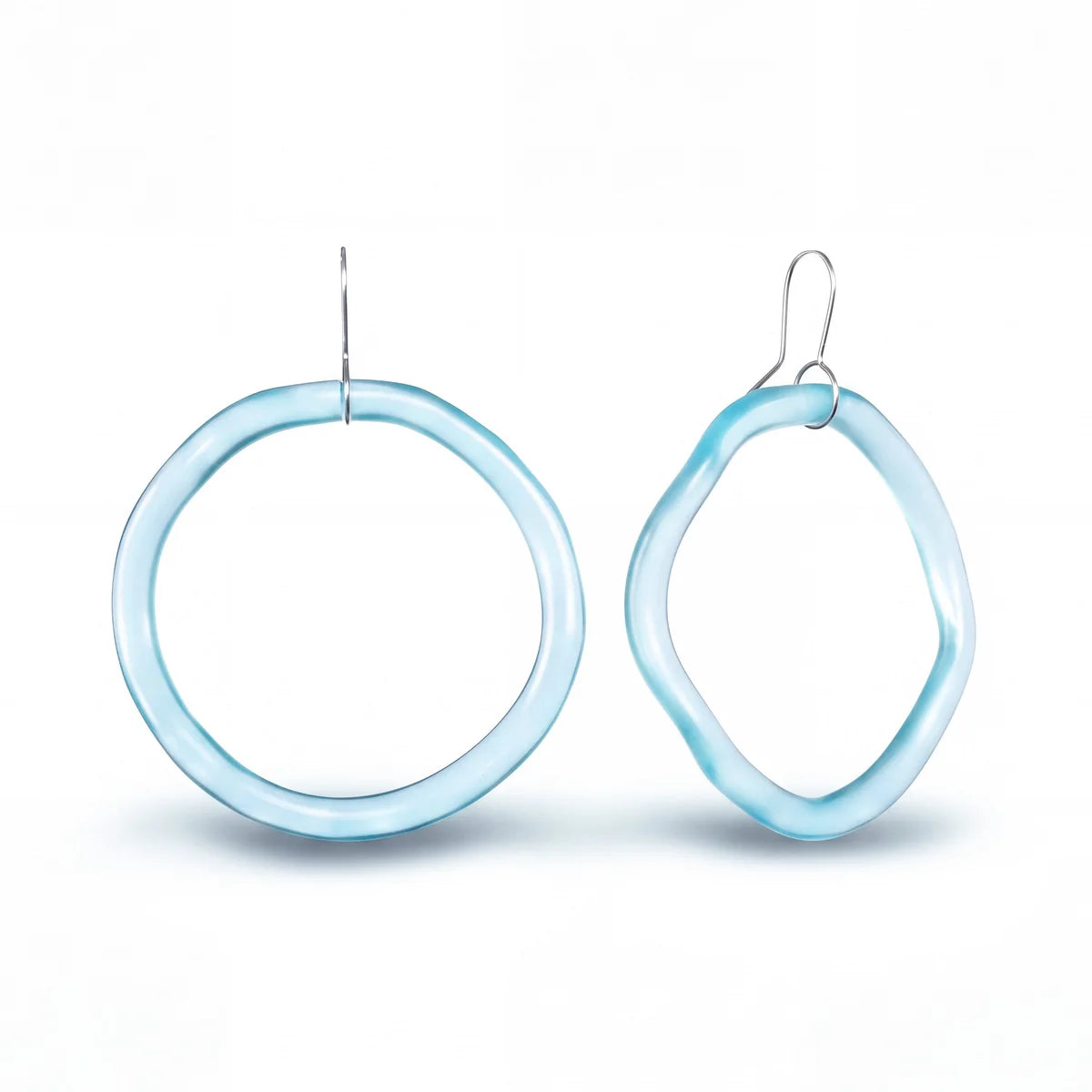 Organic Glass Hoop Earrings - Light Blue - Large