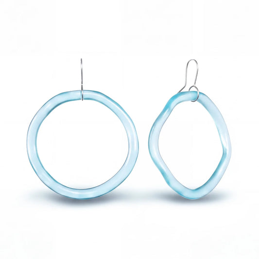 Organic Glass Hoop Earrings - Light Blue - Large