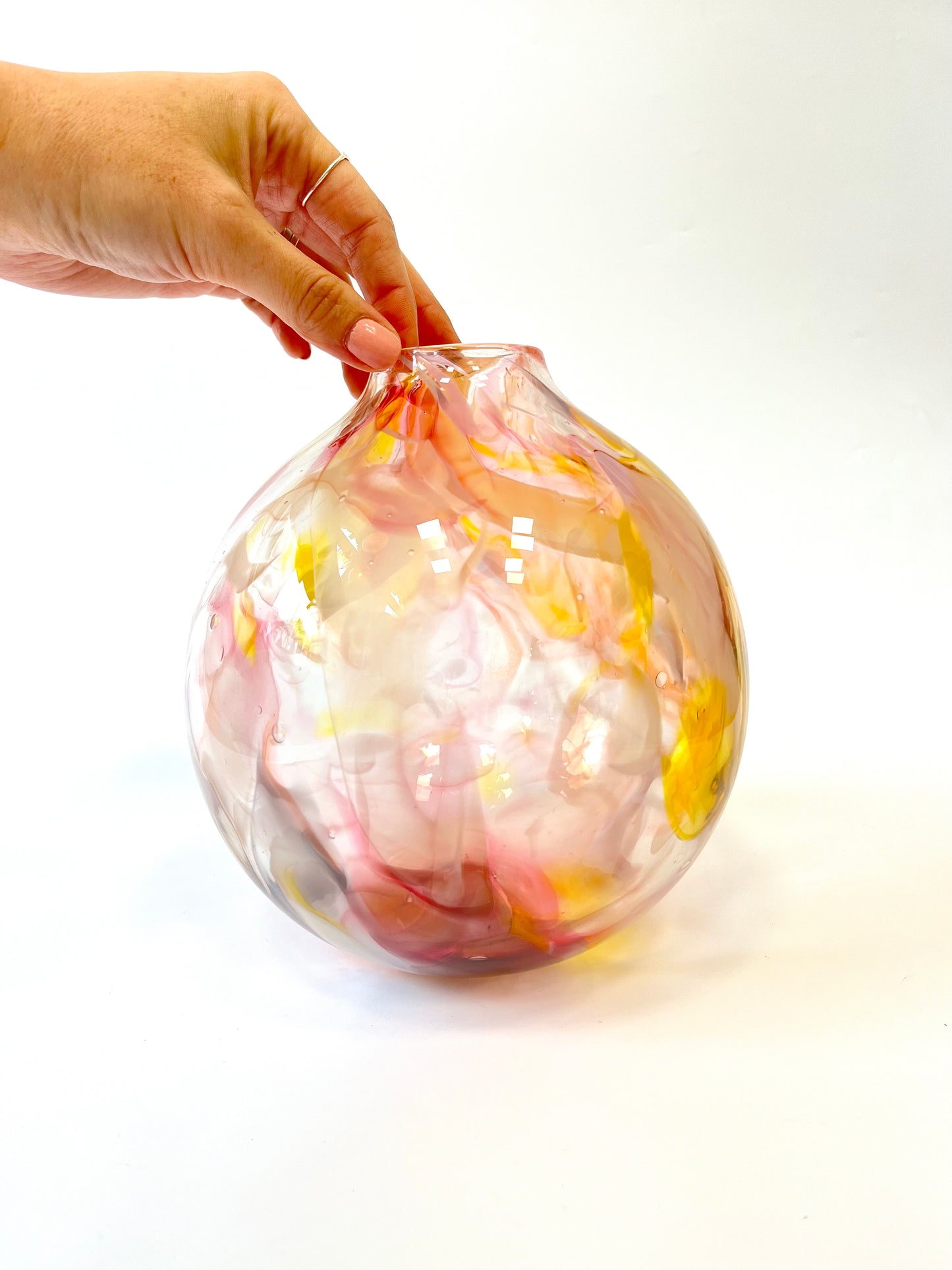 Handblown Glass Sphere Vase - Pink Marble #1