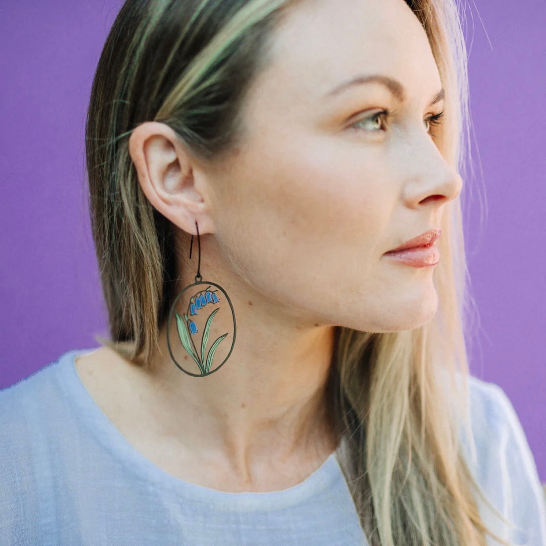 Bluebell Flower Earrings in Black, Blue & Sage