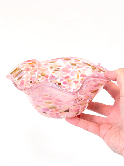 Wavy Handblown Glass Lolly Bowl - Coral